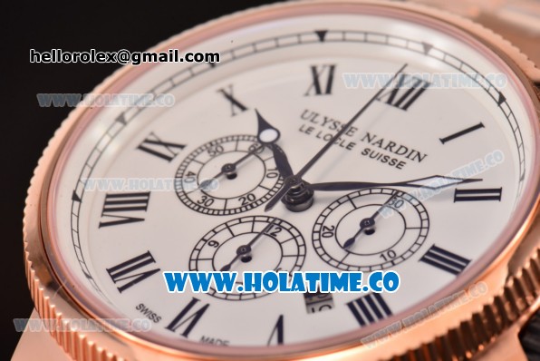 Ulysse Nardin Maxi Marine Chrono Swiss Valjoux 7750-SHG Automatic Rose Gold Case/Bracelet with White Dial and Roman Numeral Markers (EF) - Click Image to Close
